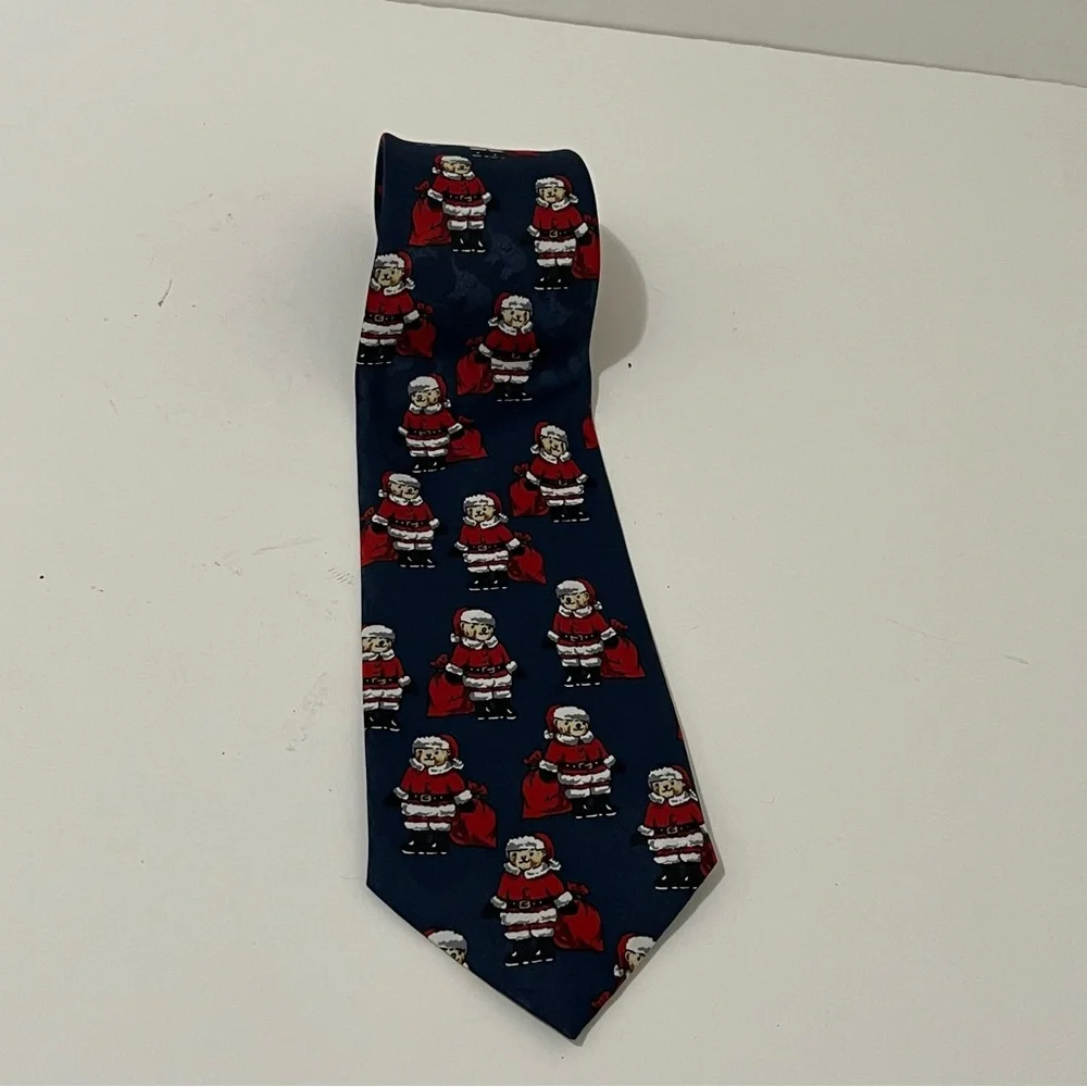 Sette & Bello Navy Blue Red Teddy Bear Santa Polyester Mens Neck Tie Christmas